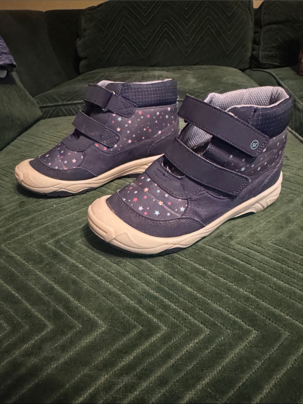 Stride Rite Navy Velcro boots with Pink and Light Blue Stars